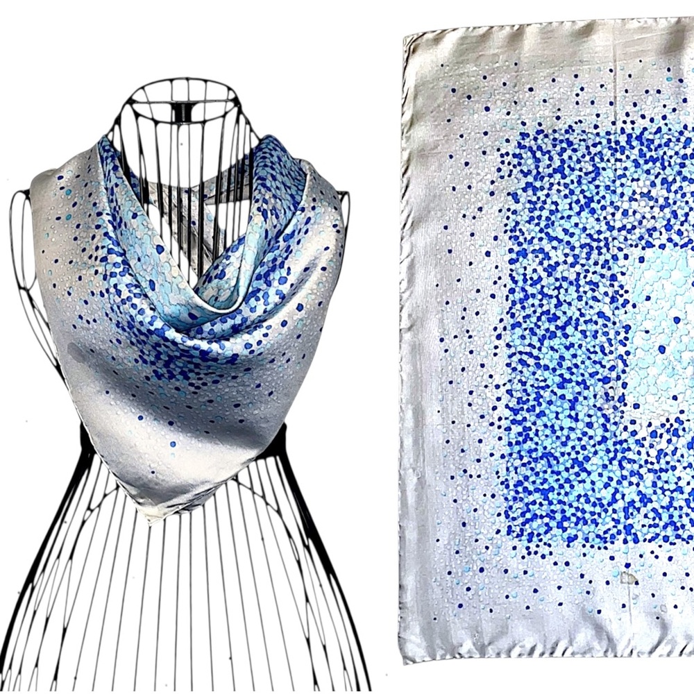 Vintage Givenchy Gray and Blue Dot Gradient Silk Square Scarf